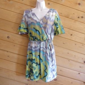 Jack & Ginger Watercolor Elastic Silk Cotton Bell Sleeve Floral Lined Dress M